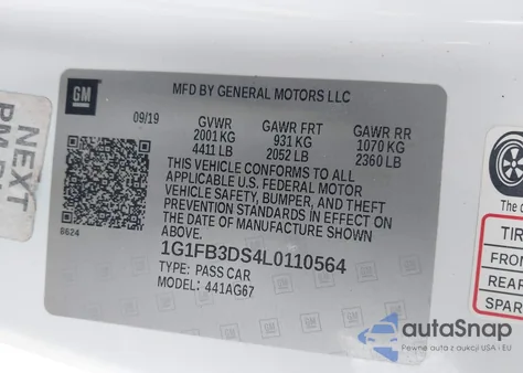 2020 Chevrolet Camaro Rwd 1Lt from USA, damaged, VIN 1G1FB3DS4L0110564